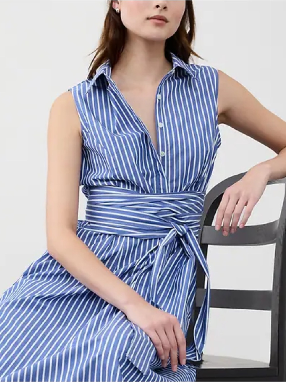 BANANA REPUBLIC WOMENS POPLIN CROSS WAIST BLUE WHITE STRIPE MIDI DRESS XL